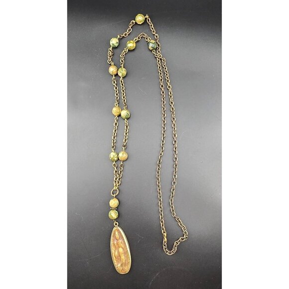 Vntg Tibetan Walking Buddha Amulet Necklace 2 Side Pendant 22" Long Green Stones - Picture 5 of 10